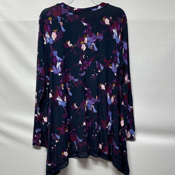 LOGO by Lori Goldstein Button-Front V-Neck Hi-Low Knit Cardigan Purple Floral L - Picture 3 of 3
